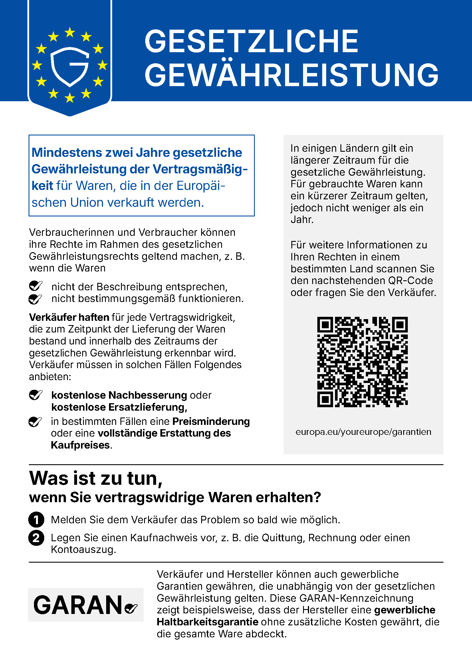Harmonisierter EU-Hinweis zur gesetzlichen Gewährleistung